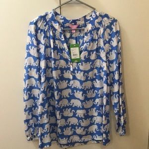 Blue and white elephant Lilly Pulitzer blouse
